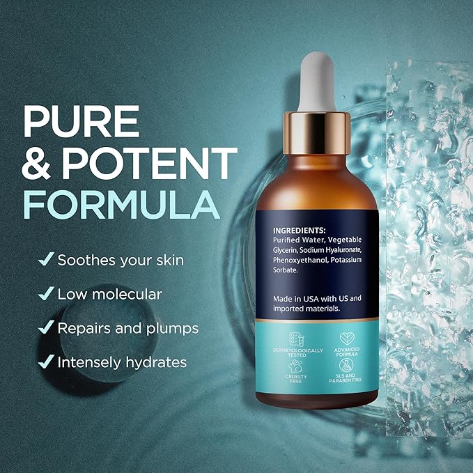 Hyaluronic Acid Serum for Face (1 Oz) for Skin and Lips - Hydrating & Moisturizing Serum for All Skin Types, Paraben-Free & Fragrance-Free