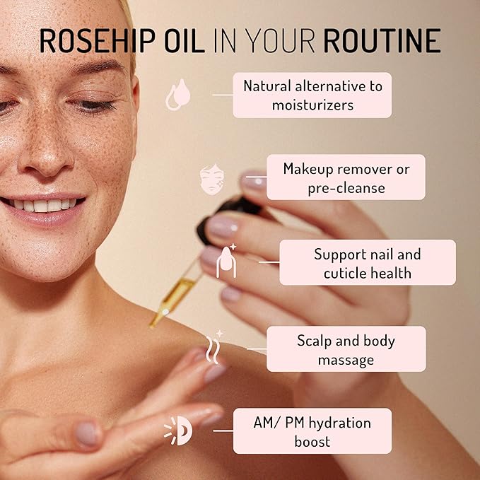 Eve Hansen Rosehip Oil for Face & Skin – Organic Cold-Pressed Rosehip Seed Oil | Hydrating & Fast-Absorbing Moisturizer | 2oz