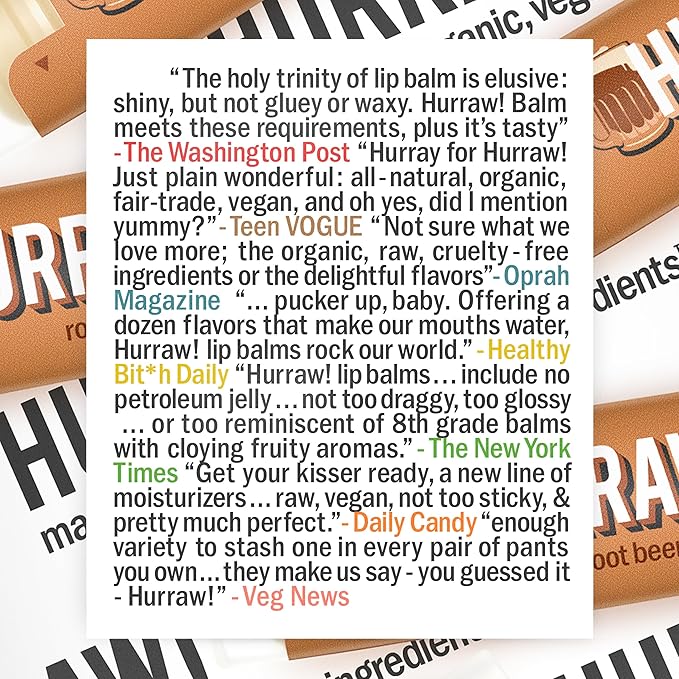 Hurraw! Root Beer Lip Balm: Organic, Certified Vegan, Cruelty and Gluten Free. Non-GMO, 100% Natural Ingredients. Bee, Shea, Soy and Palm Free. Made in USA