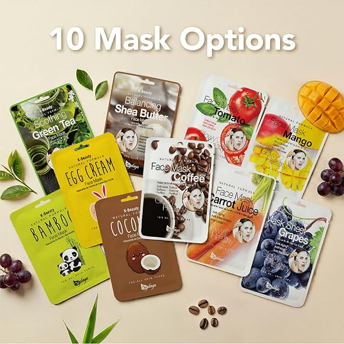 Saplaya Face Masks 12 Pack Scented Facemask Sheets Skin Care Mask Single Scent K-Beauty Natural Formula(Bamboo 12 Pack)