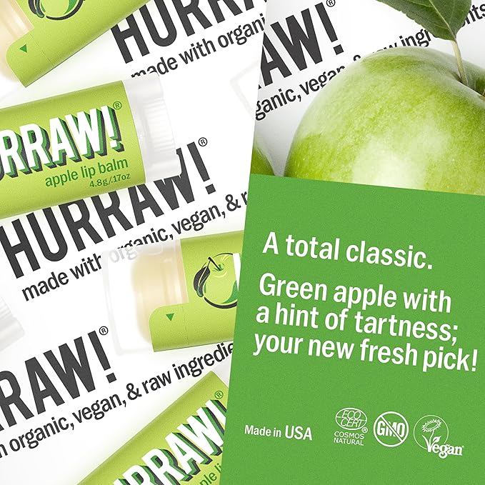 Hurraw! Banana, Apple, Pineapple Lip Balms, 3 Pack Bundle: Organic, Certified Vegan, Cruelty and Gluten Free. Non-GMO, 100% Natural. Bee, Shea, Soy & Palm Free. Made in USA