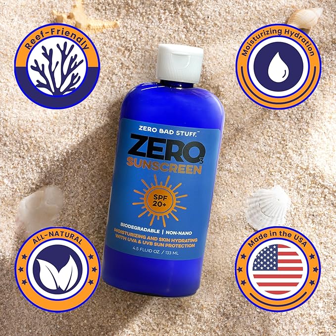 ZERO SPF 20 Natural Sunscreen, UVA/UVB Sunblock for Sport and Everyday Use, Coral Reef Friendly Sun Lotion, Made with 100% Natural Ingredients - Coconut Oil, Shea Butter, Zinc Oxide, Beeswax, 4.5oz