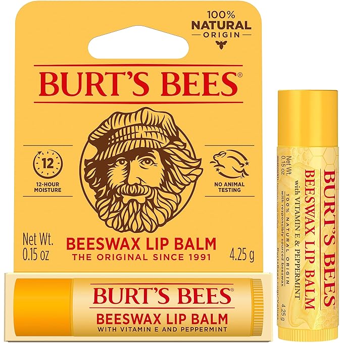 Burt's Bees 100% Natural Moisturizing Lip Balm, Original Beeswax with Vitamin E & Peppermint Oil, 0.15 Oz