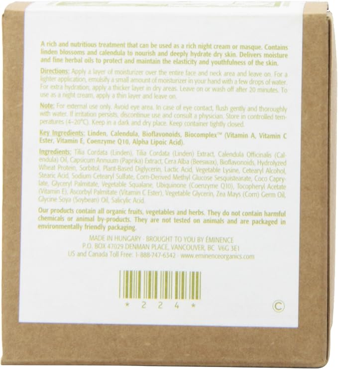 Eminence Linden Calendula 2oz Treatment Cream - Hydrating Moisturizer for Sensitive & Dry Skin
