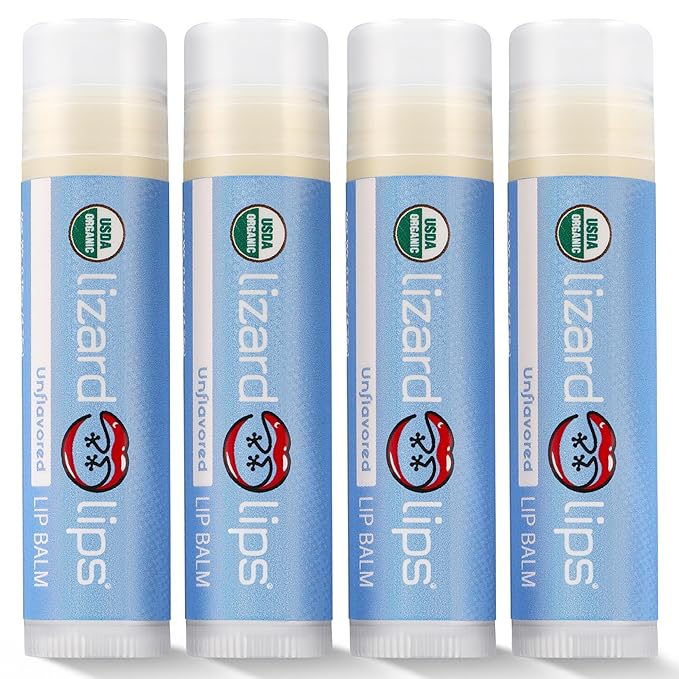 LizardLips Natural Lip Balm Unflavored; USDA Certification Lip Moisturizer; Travel-Friendly Everyday Care; Fun Quirky Beach Vacation Essentials