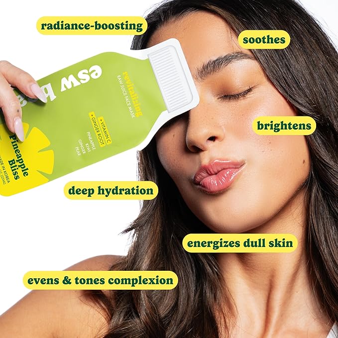 ESW Beauty Pineapple Bliss - Revitalizing Raw Juice Face Mask - Brightening with Pineapple, Kiwi, Ginger & Pear for Dull, Uneven Skin - Enhances Radiance & Smoothness