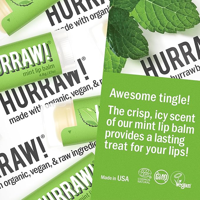 Hurraw! Grapefruit, Mint, Black Cherry Tinted Lip Balms, 3 Pack Bundle: Organic, Certified Vegan, Cruelty and Gluten Free. Non-GMO, 100% Natural. Bee, Shea, Soy & Palm Free. Made in USA