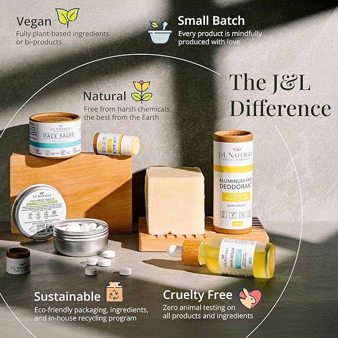 J&L Naturals Sustainable Lip Balm | Organic Ingredients, 100% Natural, Eco-Friendly | Cruelty Free, Vegan, Paraben Free, Silicone Free (Strawberry & Vanilla, 5-Piece Bundle)