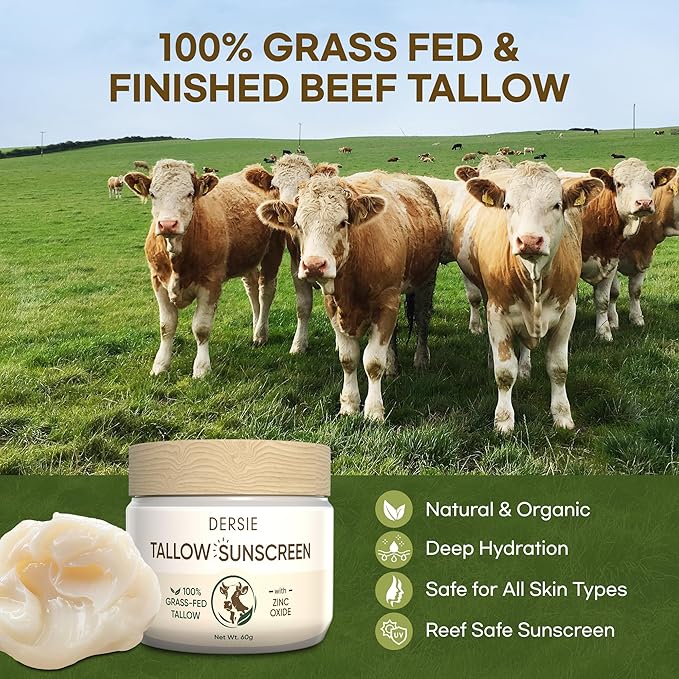 (Pack of 2) Dersie Tallow Sunscreen SPF 30 – Mineral UV Defense with Non-Nano Zinc Oxide – Face & Body Sun Protection for Adults & Kids – 100% Grass-Fed Beef Tallow for Moisture Retention (2.12 oz)
