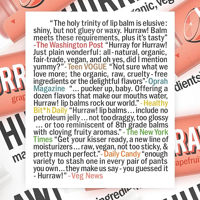 Hurraw! Grapefruit, Mint, Black Cherry Tinted Lip Balms, 3 Pack Bundle: Organic, Certified Vegan, Cruelty and Gluten Free. Non-GMO, 100% Natural. Bee, Shea, Soy & Palm Free. Made in USA
