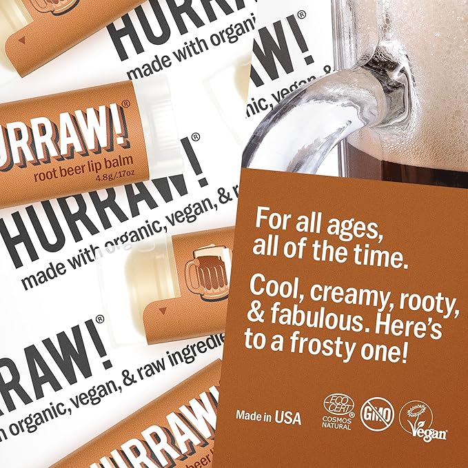 Hurraw! Vanilla Bean, Root Beer, Chocolate Lip Balms, 3 Pack Bundle: Organic, Certified Vegan, Cruelty and Gluten Free. Non-GMO, 100% Natural Ingredients. Bee, Shea, Soy and Palm Free. Made in USA