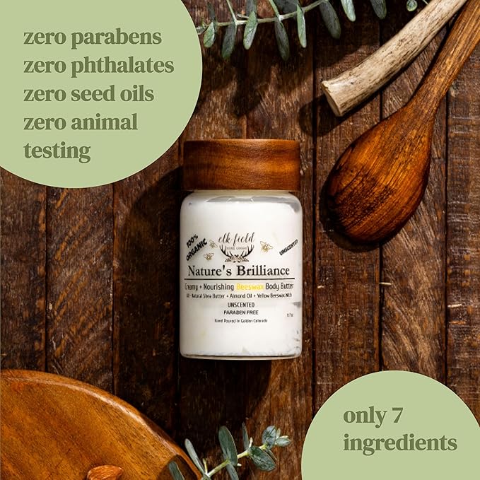 Organic Body Butter with Beeswax | 5 Ingredients | Organic Body Lotion with Whipped Shea Butter, Whipped Body Butter, Organic Lotion For Women, 8.7oz (Unscented)