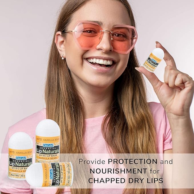 Lip Naturals® Mini Vanilla Lip Balm with Sunscreen (SPF-15) | Made in USA with Beeswax & Coconut Oil | 12-Count Pack with Vanilla Bean Flavor (0.10oz/3g Each)