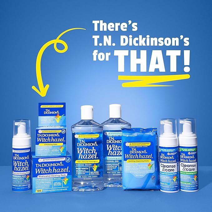 T.N. Dickinson's Witch Hazel 100% Natural Astringent | Pure Witch Hazel | Fragrance Free | Cleanses & Soothes Skin | For Face & Body | Clinical Grade | 8 Fl Oz