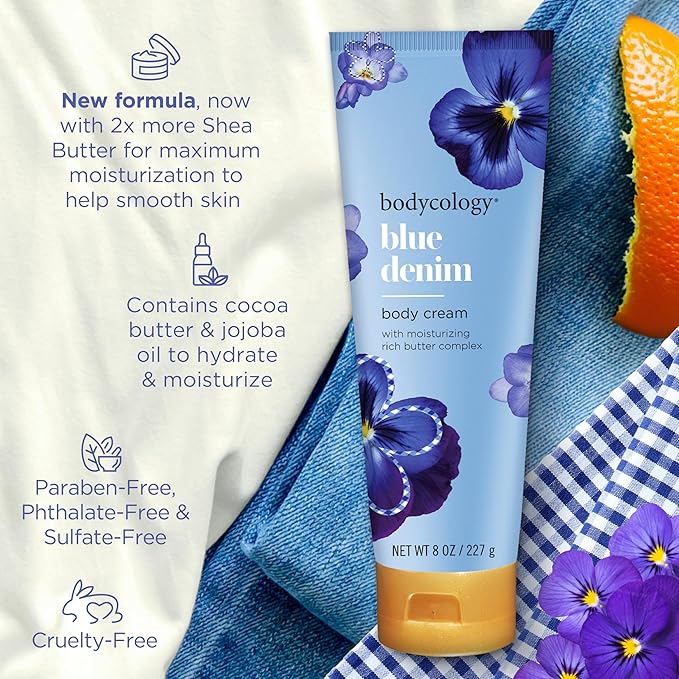 Bodycology Shea Butter Body Cream, Blue Denim, 8 oz