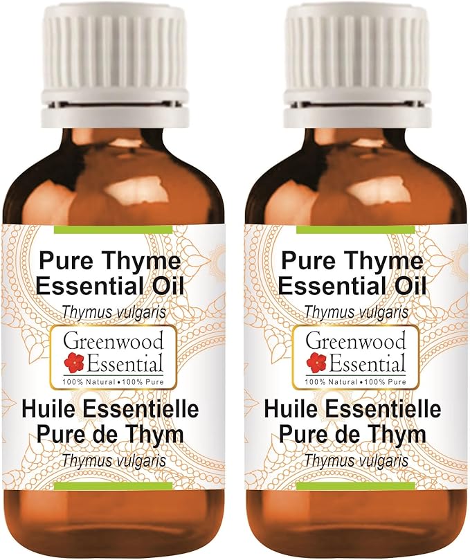 Greenwood Essential Thyme Essential Oil (Thymus vulgaris) Steam Distilled (Pack of Two) 100ml X 2 (6.76 oz)