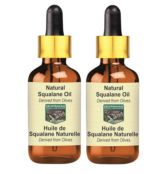 Natural Squalane Oil (derived from Olives) with Glass Dropper (Pack of Two) 100mlx2 (6.76 oz)