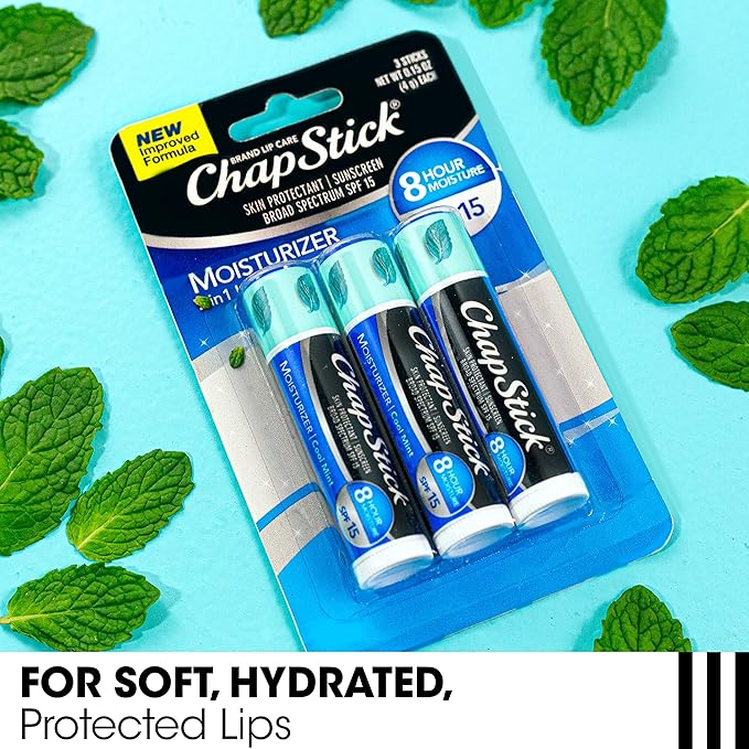 ChapStick Moisturizer 2-in-1 Lipcare SPF 15, Cool Mint, Sunscreen Lip Balm with Aloe Vera and Vitamin E, 0.15 Oz Ea pack of 3 (12) total 36
