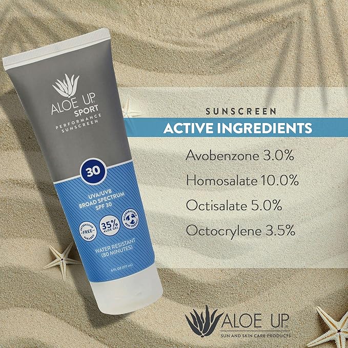 Aloe Up Sport Sunscreen Body Lotion SPF 30 – Broad Spectrum Sunblock with Hydrating Aloe Vera Gel – Non Greasy, No White Cast, Reef Friendly, Fragrance Free –