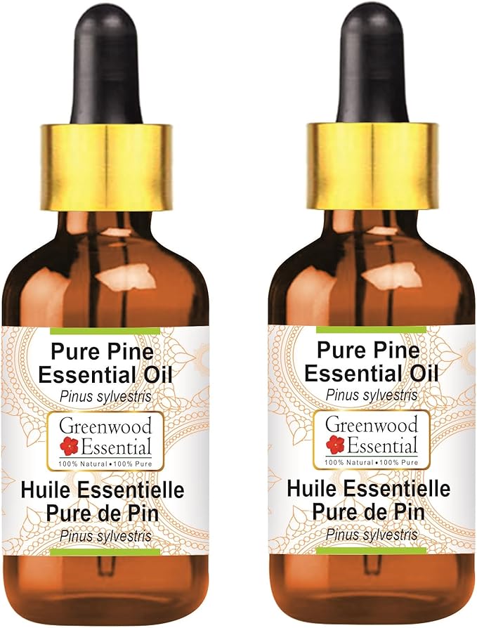 Greenwood Essential Pure Pine Essential Oil (Pinus sylvestris) with Glass Dropper Steam Distilled (Pack of Two) 100ml X 2 (6.76 oz)
