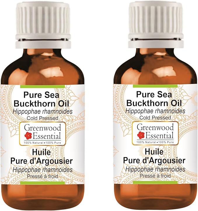 Greenwood Essential Pure Sea Buckthorn Oil (Hippophae rhamnoides) Cold Pressed (Pack of Two) 100ml X 2 (6.76 oz)