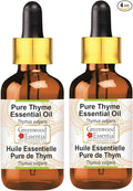 Greenwood Essential Thyme Essential Oil (Thymus vulgaris) with Glass Dropper Steam Distilled (Pack of Two) 100ml X 2 (6.76 oz)