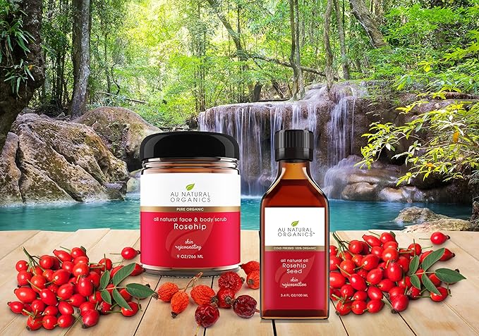 Au Natural Organics Rosehip Oil - Natural Source of Vitamin A - Face & Body Skin Moisturizer - Cleansing & Anti-Aging Power - 3.4oz / 100ml