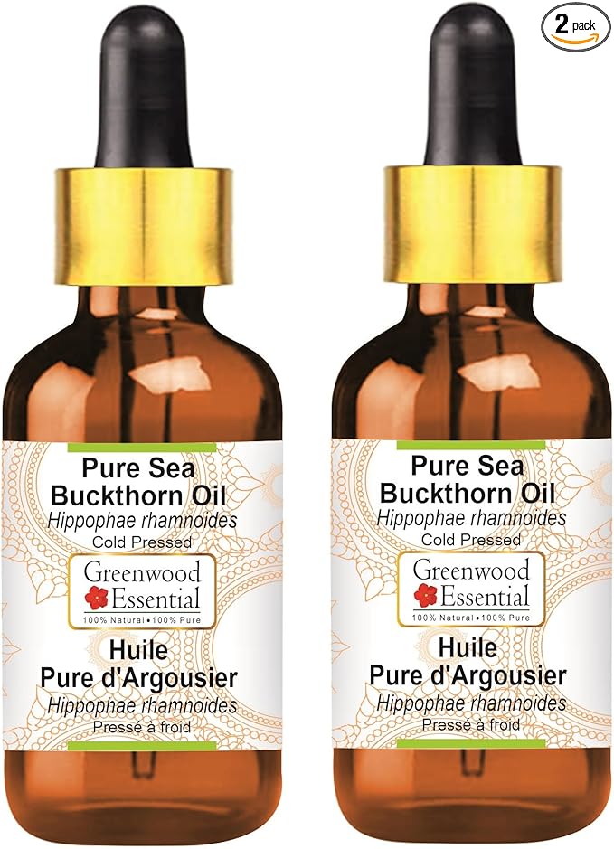 Greenwood Essential Pure Sea Buckthorn Oil (Hippophae rhamnoides) with Glass Dropper Cold Pressed (Pack of Two) 100ml X 2 (6.76 oz)