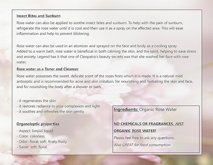 Premium Organic Moroccan Rose Water - 4oz Glass Bottle - Imported From Morocco - 100% Pure (Food Grade) Perfect for Reviving, Hydrating and Rejuvenating Your Face and Neck - By Sweet Essentials