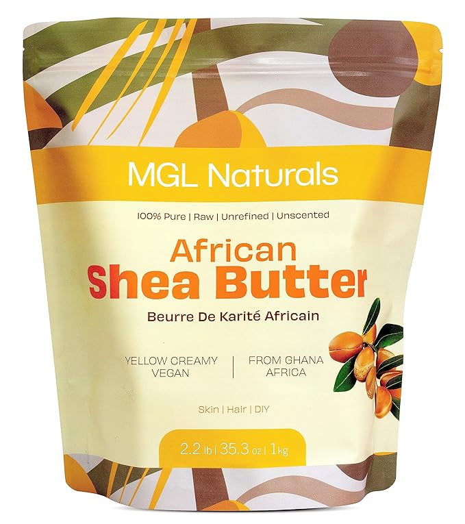 MGL Naturals Unrefined African Shea Butter Yellow Creamy 2.2 lb. 100% Pure, Raw, Grade A, Vegan, & Organic. Moisturizing butter for all skin types and hair textures. (2.2 lb)