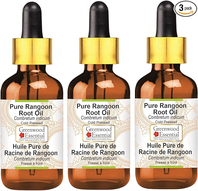 Greenwood Essential Pure Rangoon Root Oil (Combretum indicum) with Glass Dropper Cold Pressed (Pack of Three) 100ml X 3 (10 oz)