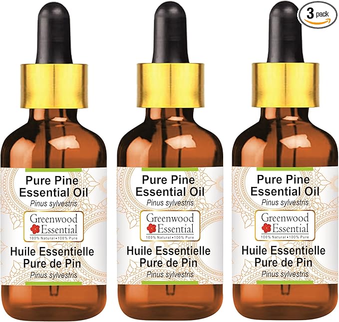 Greenwood Essential Pure Pine Essential Oil (Pinus sylvestris) with Glass Dropper Steam Distilled (Pack of Three) 100ml X 3 (10.1oz)