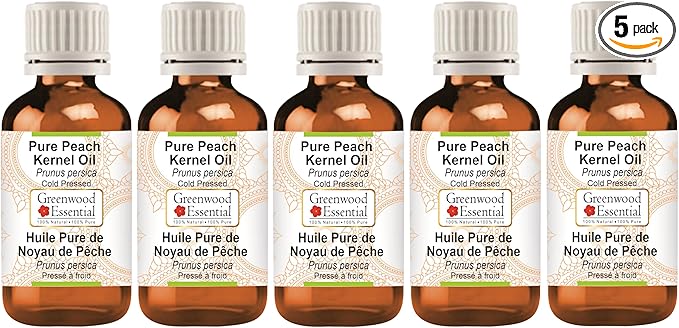 Greenwood Essential Pure Peach Kernel Oil (Prunus persica) Cold Pressed (Pack of Five) 100ml X 5 (16.9 oz)