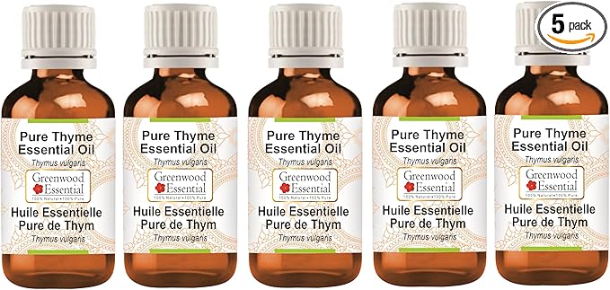 Greenwood Essential Thyme Essential Oil (Thymus vulgaris) Steam Distilled (Pack of Five) 100ml X 5(16.9 oz)